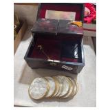 Lacquer Jewelry Box With Mother Pearl Coasters