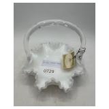 Fenton Art Glass White Ruffled Basket