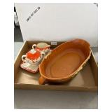 American Pottery Dish and Creamer Set