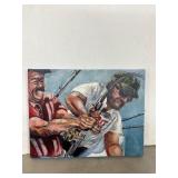Oil on Canvas Fishing Scene, 13x10 Inches
