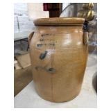 Stoneware Crock with Handles and Decoration