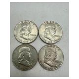 Four 1954 Franklin Half Dollars