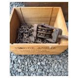Wooden Crate With Chain and Pulley