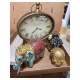 Lot Elephant, Skull, and Clock