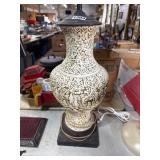 Ornate Asian Lamp With Carved Design