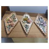 3 Ceramic Floral Wall Plaques