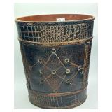 Leather Wastebasket With Embossed Design
