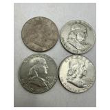 Four Franklin Half Dollars