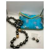 Black Pearl Necklace and Earrings Set