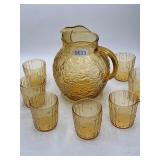 Amber Glass Pitcher and Tumblers Set