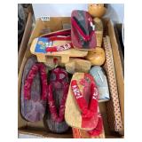 Wooden Geisha Shoes and Japanese Wood Figures