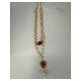 Sterling Necklace With Pearls and Rose Quartz