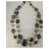 Double Strand Sterling, Agate, Crystal Necklace
