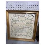 Framed Needlepoint Sampler, 18"X19"