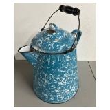 Blue and White Enamelware Coffee Pot