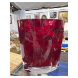 Signed Red Glass Vase, Modern Design