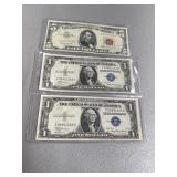 U.S. Notes: $5 and Two $1 Bills