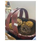 Red Woven Basket With Decorative Orbs
