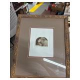 Framed Etching 'Counting Sheep' by R.H. Baban