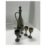 Sheffield Plate Decanter and Glasses Set