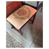 Wooden Stool With Floral Needlepoint Seat