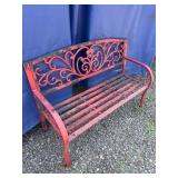 Decorative Red Metal Garden Bench