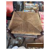 Wooden Stool with Woven Straw Seat