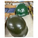 Two Military-Style Helmets, Painted and Plain