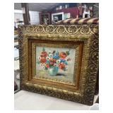 Framed Floral Oil Painting, 20x18'