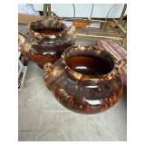 Pair Brown Glazed Ceramic Pots