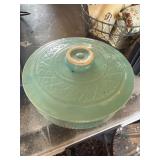 Green Ceramic Lidded Bowl With Pattern