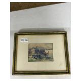 Framed Watercolor of Coastal Dock Scene