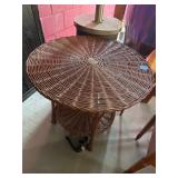 Wicker Round Side Table With Shelf