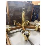 MCM Wood and Brass Five-Light Chandelier