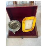 Framed Yellow Enamel & Metal Bowl Set