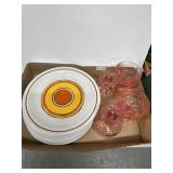 Nikko Color Stone Plates and Pink Glasses