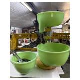 Vintage Jadeidt Green Glass Mixer Set with Attachm