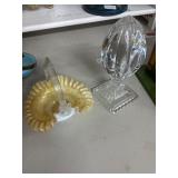Glass Dish With Handle and Crystal Ornament