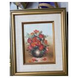 Framed Floral Oil Painting on Canvas