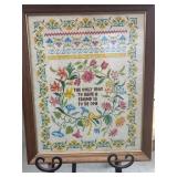 Framed Cross-Stitch Floral Sampler