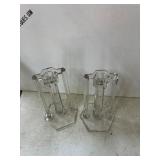 Two Clear Glass Candleholders