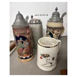 Four Decorative Beer Steins