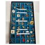 Tray of Collectible Buttons and Pins