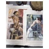 2 Paintings nude Seated on canvas not on stretch