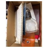 Box Lot With Glass Pitcher and Stamps