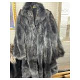Gray Fur Coat With Custom Embroidery
