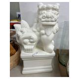 White Ceramic Foo Dog Statue, 16' Tall