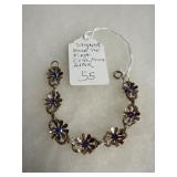 Silver Floral Bracelet with Blue Stones