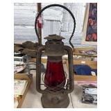 Steel Lantern With Red Glass Globe