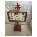 Red Tabletop Clock With Fleur-De-Lis Finial